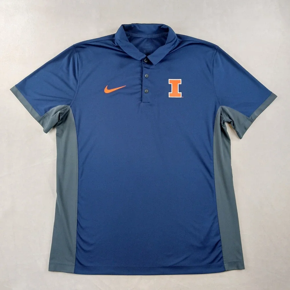 Nike XL Illinois Fighting Illini Mens Polo Shirt 23x30 DriFit Stretch Has Defect